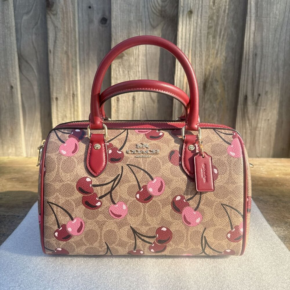 coach Rowan Satchel Bag In Signature Canvas With Cherry Print cy692
